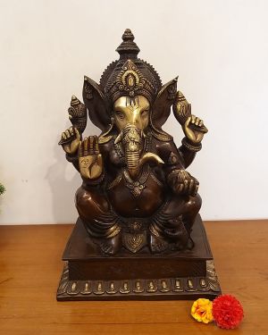 Brass Ganesha with Brown Antique Idol- 18″