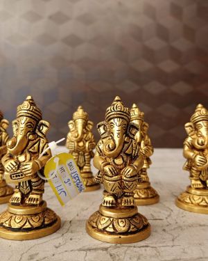 Brass Ganesha Music Set For Home Decor 3″