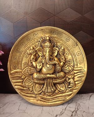 Brass Ganesha Round Wall Hanging 7”