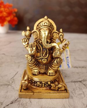 Brass Square Base Ganesha Statue 3″