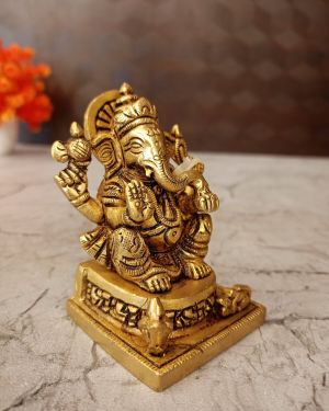 Brass Square Base Ganesha Statue 3″