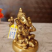 Brass Round Base Ganesha Sitting On Rat 4.5″
