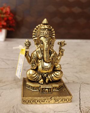 Brass Fine Art Ganesha Sitting On Chowki Stand 3″