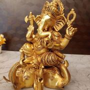 Brass Ganesha Idol Sitting On Elephant Head 12.5″