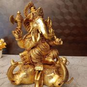 Brass Ganesha Idol Sitting On Elephant Head 12.5″