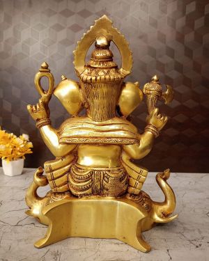 Brass Ganesha Idol Sitting On Elephant Head 12.5″