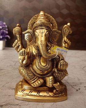 Brass Ganesha Sitting On Rectangle Base 5.5″