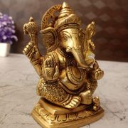 Brass Ganesha Sitting On Rectangle Base 5.5″