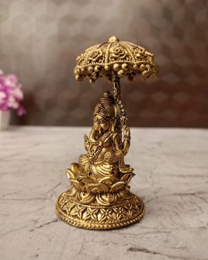 Brass Fine art Ganesh with an Umbrella 4″