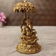 Brass Fine art Ganesh with an Umbrella 4″