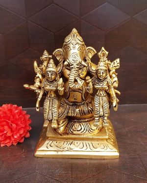 Brass Ganesha With Siddhi and Buddhi Idol- 4.5″