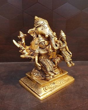 Brass Ganesha With Siddhi and Buddhi Idol- 4.5″