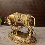 Brass Kamadhenu With Ganesha and Lakshmi God Portrait Idol- 7.5″