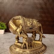 Brass Kamadhenu With Ganesha and Lakshmi God Portrait Idol- 7.5″