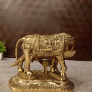 Brass Kamadhenu With Ganesha and Lakshmi God Portrait Idol- 7.5″