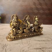 Brass Lakshmi Sarsawathi Ganesha Sitting On Rectangle Base 3″