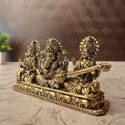 Brass Lakshmi Sarsawathi Ganesha Sitting On Rectangle Base 3″