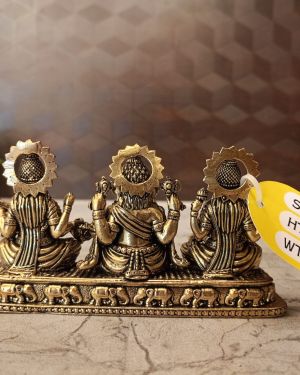 Brass Lakshmi Sarsawathi Ganesha Sitting On Rectangle Base 3″