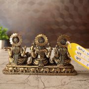 Brass Lakshmi Sarsawathi Ganesha Sitting On Rectangle Base 3″