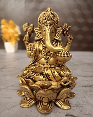 Buy Brass Fine Art Ganesha statue Sitting On Lotus Base For Good For Pooja 4″