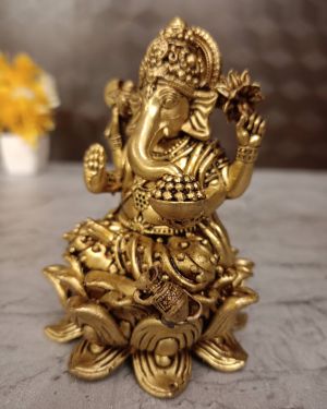 Buy Brass Fine Art Ganesha statue Sitting On Lotus Base For Good For Pooja 4″