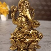 Buy Brass Fine Art Ganesha statue Sitting On Lotus Base For Good For Pooja 4″