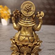 Buy Brass Fine Art Ganesha statue Sitting On Lotus Base For Good For Pooja 4″