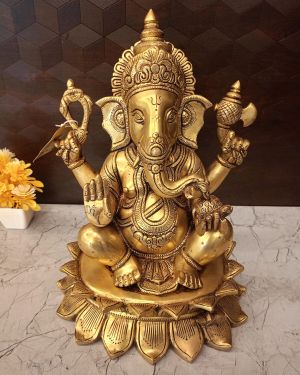 Buy Brass Superfine Ganesha Statue Sitting On Lotus Base 14″