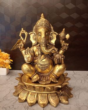 Buy Brass Superfine Ganesha Statue Sitting On Lotus Base 14″
