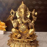 Buy Brass Superfine Ganesha Statue Sitting On Lotus Base 14″