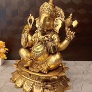 Buy Brass Superfine Ganesha Statue Sitting On Lotus Base 14″