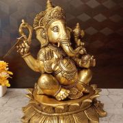 Buy Brass Superfine Ganesha Statue Sitting On Lotus Base 14″