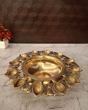 Brass Uruli With Lotus Diya- 3″