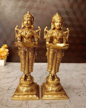 Brass Paavai Diya pair For Home Decor And Pooja Room / handicraft Idol 12″