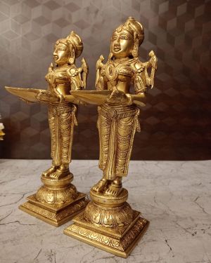 Brass Paavai Diya pair For Home Decor And Pooja Room / handicraft Idol 12″