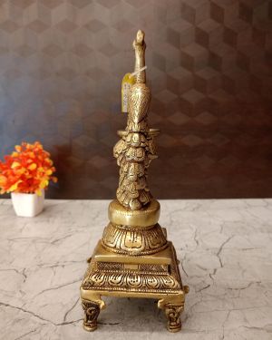 Brass Peacock Diya with Bell- 12″