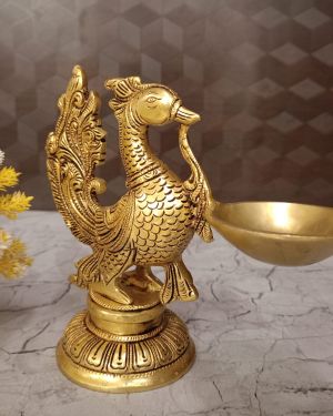 Buy Brass Peacock With Diya Idol 7″