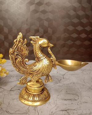 Buy Brass Peacock With Diya Idol 7″
