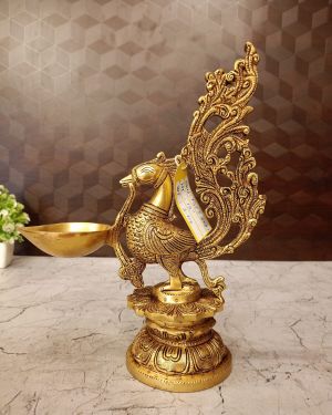 Brass Designer Peacock Diya- 12″
