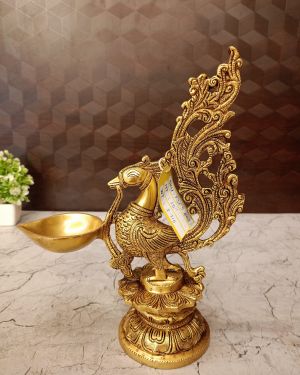 Brass Designer Peacock Diya- 12″