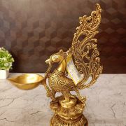 Brass Designer Peacock Diya- 12″
