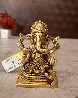 Brass Ganesha Idol Well Designed 3″