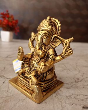 Brass Ganesha Idol Well Designed 3″