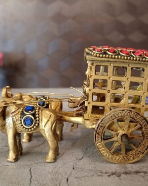 Buy Brass Bullockcart With Stone Finish Statue For Home Decor
