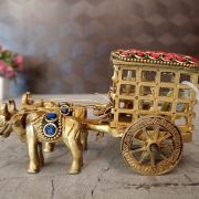 Buy Brass Bullockcart With Stone Finish Statue For Home Decor