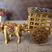 Buy Brass Bullockcart With Stone Finish Statue For Home Decor