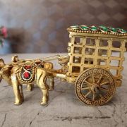 Buy Brass Bullockcart With Stone Finish Statue For Home Decor