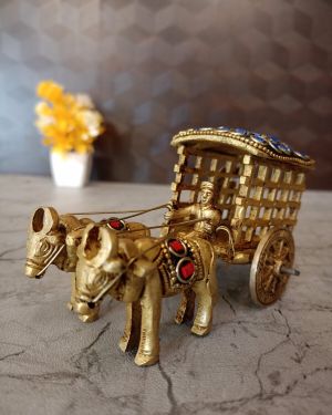 Buy Brass Bullockcart With Stone Finish Statue For Home Decor