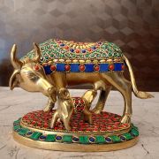 Buy Brass Stone Cow And Calf For Pooja 5″
