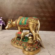 Brass Stone Cow And Calf Idol 5.5″